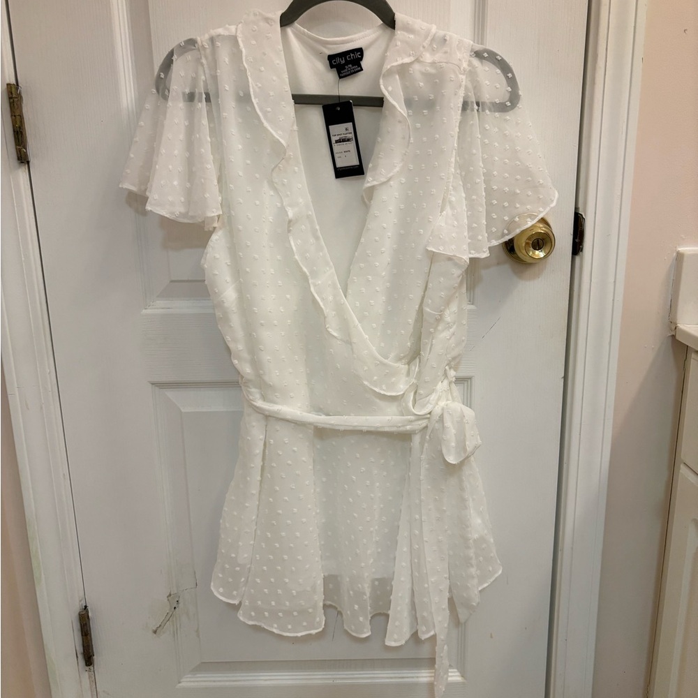 NWT City Chic White Polka Dot Wrap Blouse